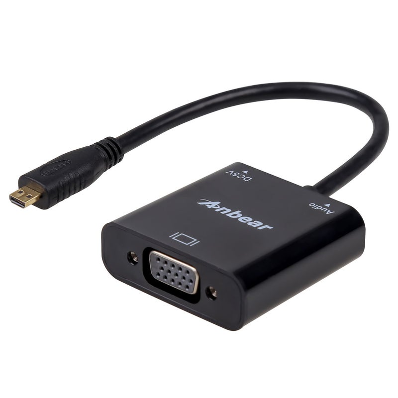 Anbear Micro HDMI to VGA(Male to Female) Video Converter Adapter Gold Plated 1080p with 3.5mm Audio - Image 1